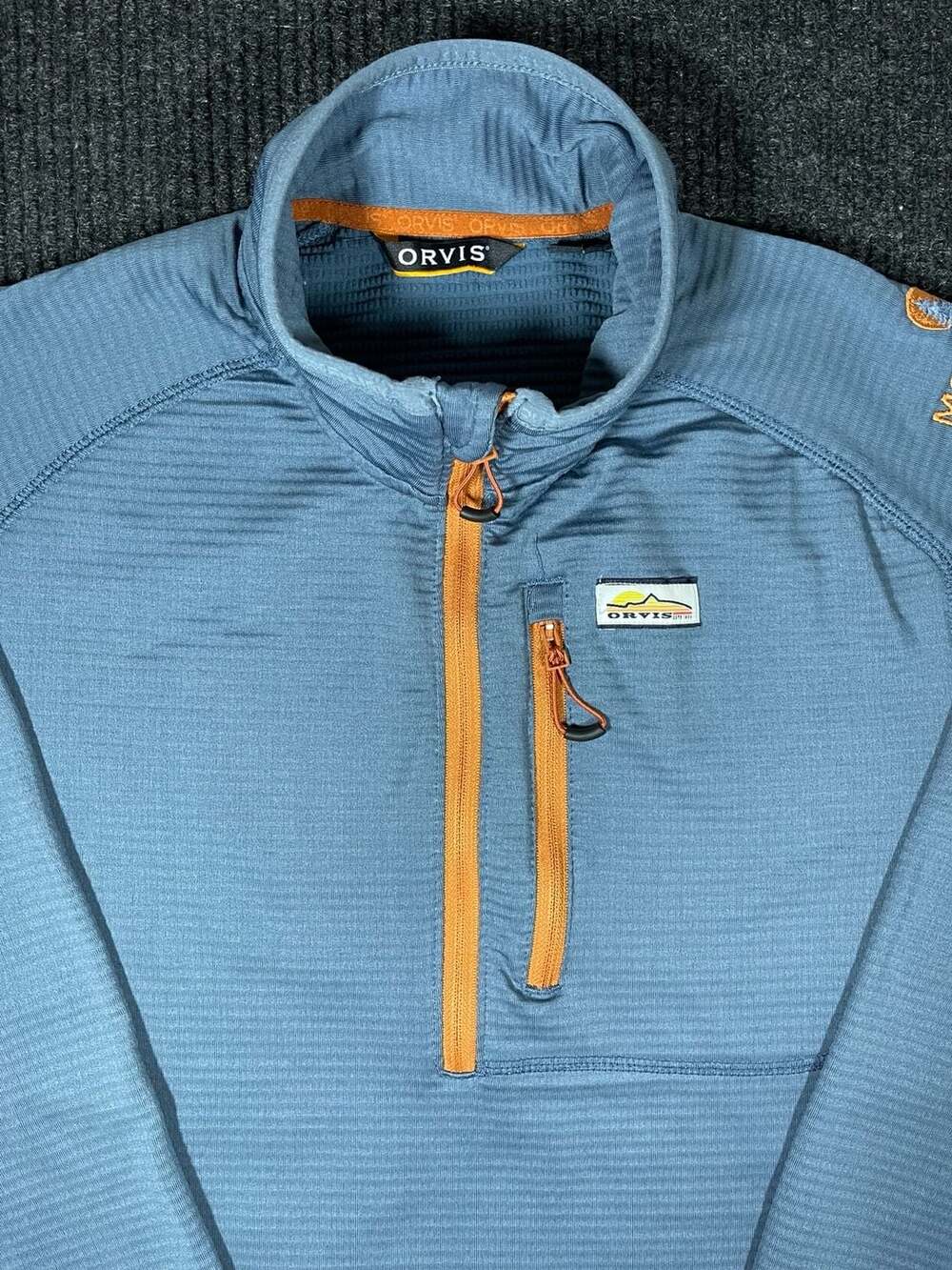 Orvis Trout Bum Pullover Size M Blue Grid Thermal 1/4 Zip Fleece
